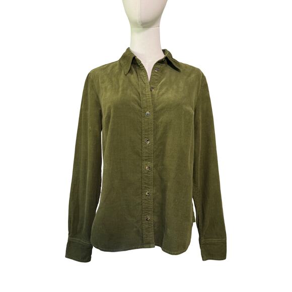 Boden Olive Green Corduroy Button Down Shirt Size Womens 8 100% Cotton Soft Fall - Picture 1 of 9